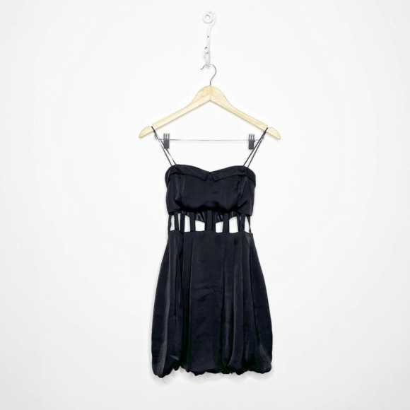 Keepsake the Label Here and Now Bubble Dress black silk strapless Womens US 2 - Picture 1 of 8